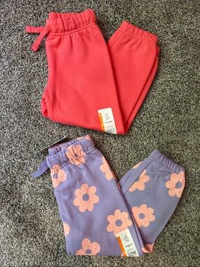 wonder nation Girls Jogger Set - Coral Red & Lavender with Pink Floral
